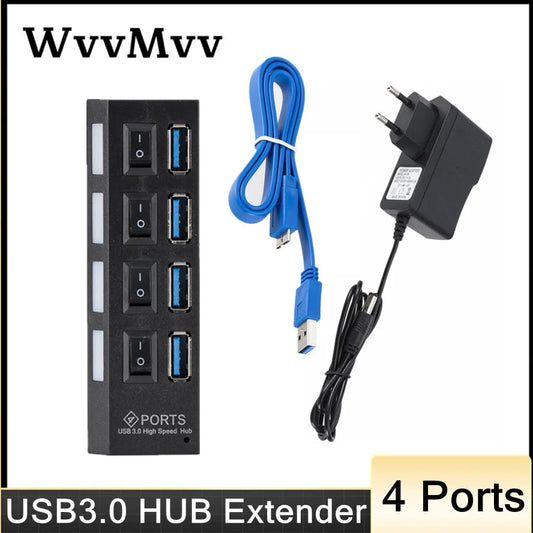 USB 3.0 Hub 5 Gbit/s High Speed ​​Multi USB Splitter 3 Hab Verwenden Power Adapter 4 Port Multiple Expander Hub mit Schalter Für PC Laptop